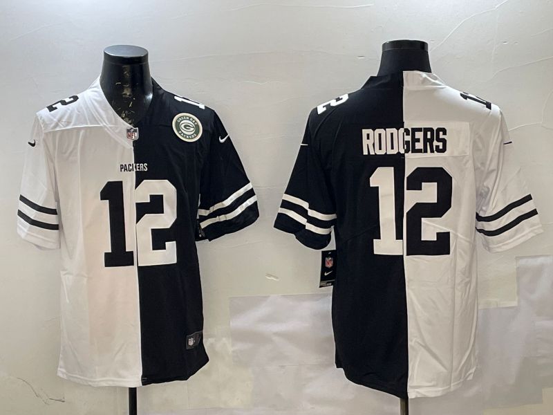Men Green Bay Packers #12 Rodgers White Black Fashion 2025 Nike Limited NFL Jersey style 2->green bay packers->NFL Jersey